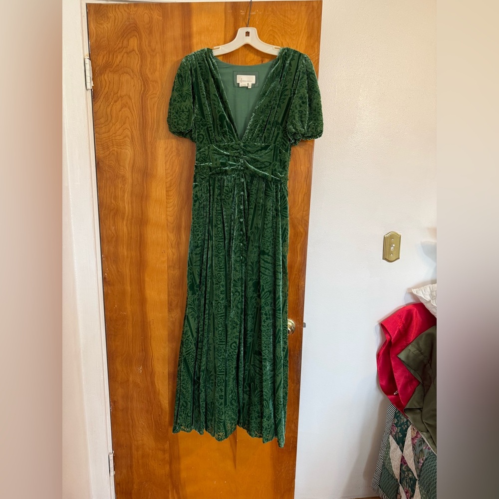 Anthropologie Elegant Green Velvet Dress